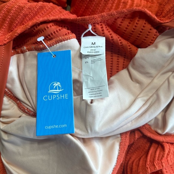 CUPSHE Ginger Ribbed & Ruched One-Piece Orange swimsuit size Medium - Picture 11 of 11